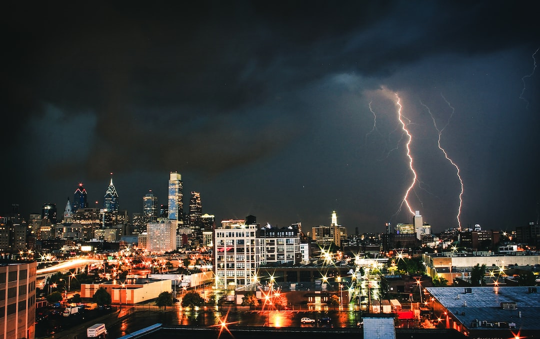 Philadelphia skyline storm with lightning wallpaper.